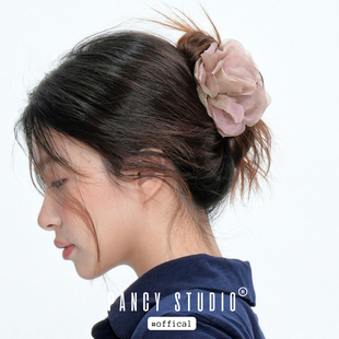 PANCY雾霭玫瑰~超仙变色网纱花朵抓夹温柔优雅盘发后脑勺法式发夹
