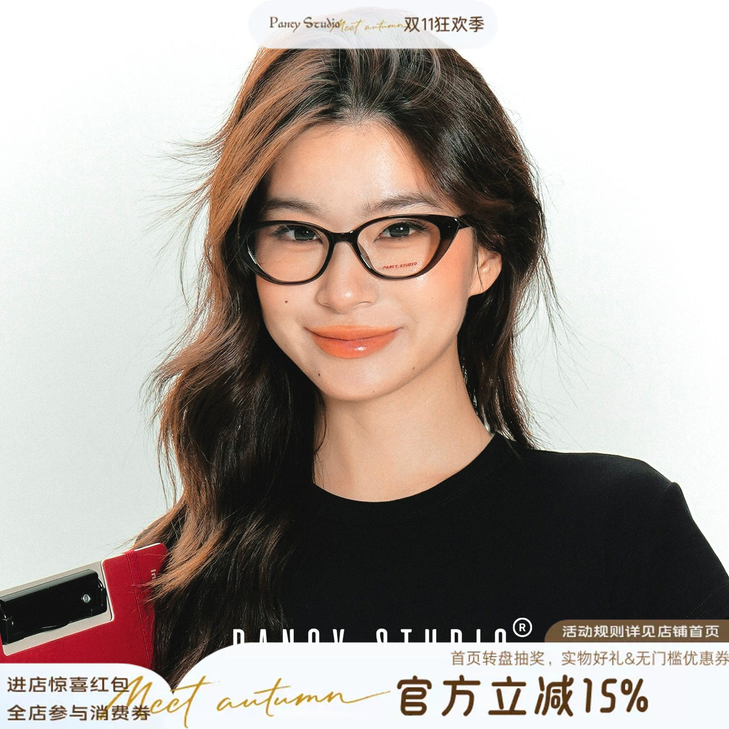 PANCY高智系学姐~方框复古猫眼镜框遮颧骨眼镜架书呆子镜框显脸小