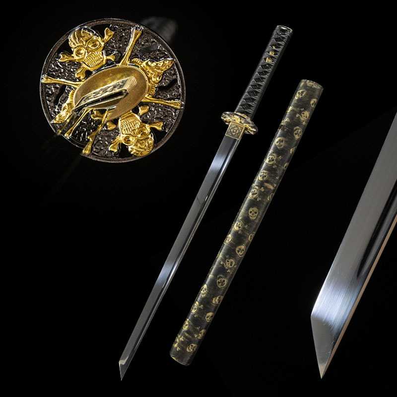 忍者直刀骷髅武士刃日本刀居合道龙泉刀剑手工S7钢镜面研磨未开刃