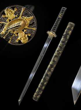 忍者直刀骷髅武士刃日本刀居合道龙泉刀剑手工S7钢镜面研磨未开刃