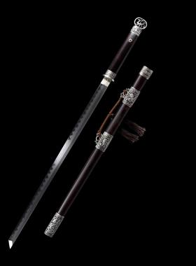 四圣环首刀手工锻打花纹钢覆土烧刃夹钢唐刀白铜四神兽长刀未开刃