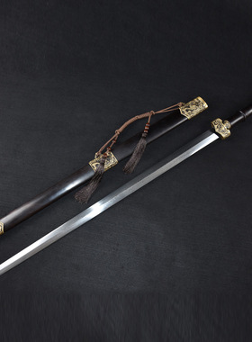 龙泉市刀剑花纹钢一体宝剑黑檀木