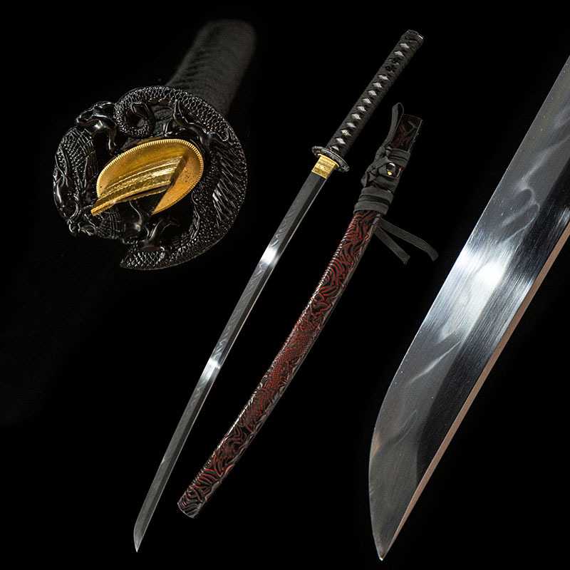 武士刃日式打刀katana盘龙刀镡红漆龙纹鞘覆土烧刃龙泉刀剑未开刃