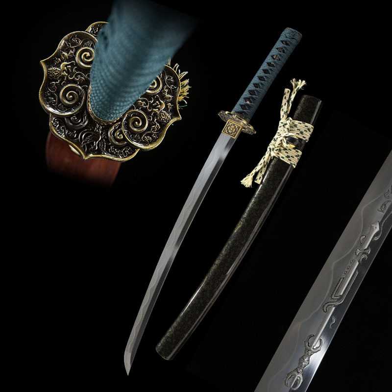 胁差短刀手工雕刻日本刀武士刃居合龙泉刀剑T8钢wakizashi未开刃