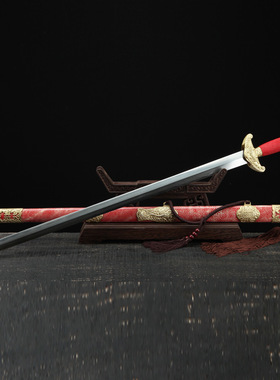 龙泉市刀剑羽毛纹烧刃四面剑手工