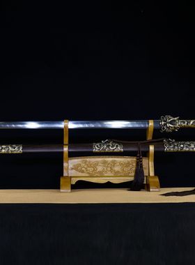 龙泉市刀剑一体花纹钢清剑黑檀木