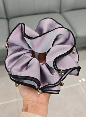 春季新款紫色高贵气质缎面大肠发圈四层花边头绳扎头发绳头花女