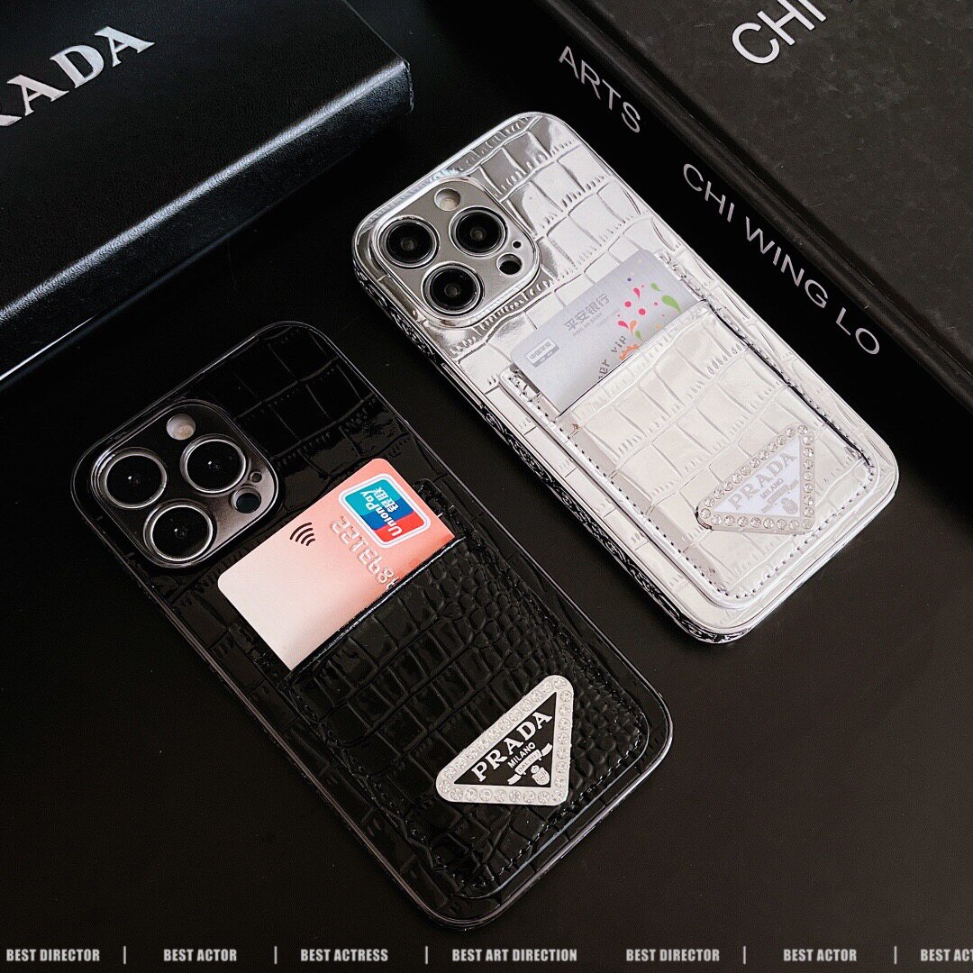 潮牌闪钻鳄鱼纹双卡包适用苹果14promax手机壳iPhone13高奢12p电镀11镭射雕贴皮X男女款7P/8p