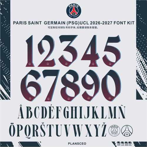 PSG巴黎圣日耳曼伦敦学院2026-2027客场PDF字体ttf矢量安装Font