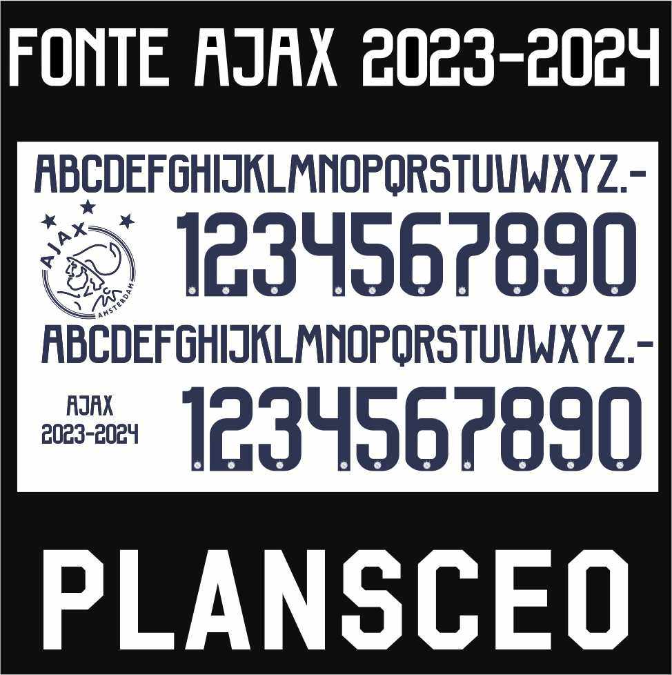 阿贾克斯 Ajax 2023-2024足球服logo号码字体矢量图案cdr设计素材