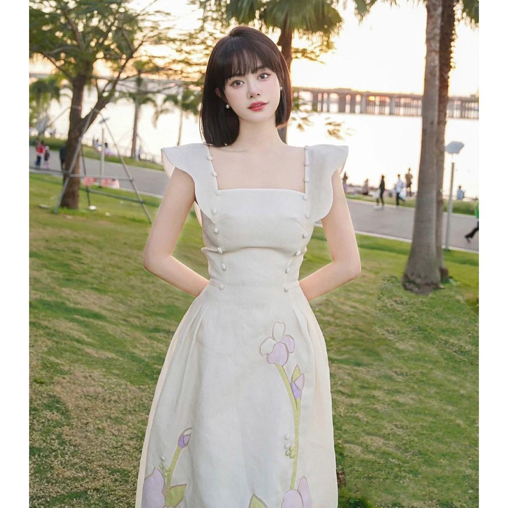 气质名媛A字印花显瘦拼接