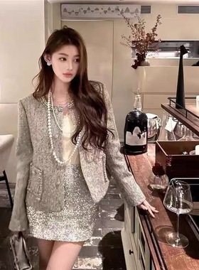 高级感奢贵感气质上衣女2025秋冬季新款编织灰色千金小香风外套女