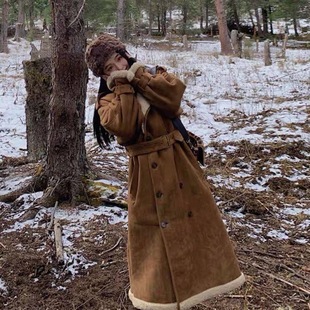 羊羔毛鹿皮绒外套女秋冬宽松立领中长款皮毛一体加厚保暖休闲大衣