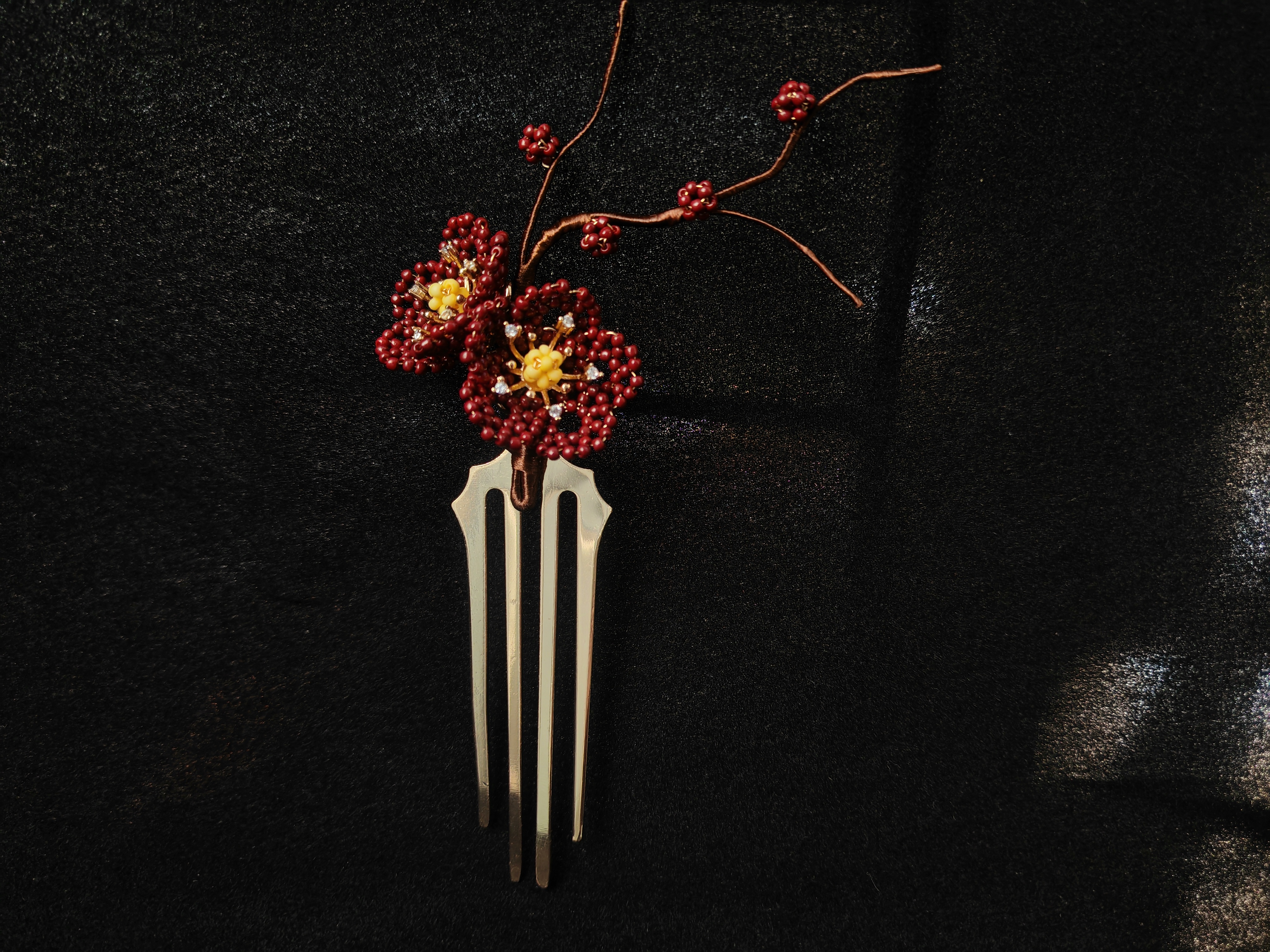 藤黄--辑珠梅花   定制发簪礼物 汉服旗袍复古发饰头饰