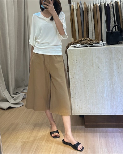 MOMOSTUDIO卡其色韩系阔腿八分裤女秋复古垂感显瘦宽松直筒休闲裤