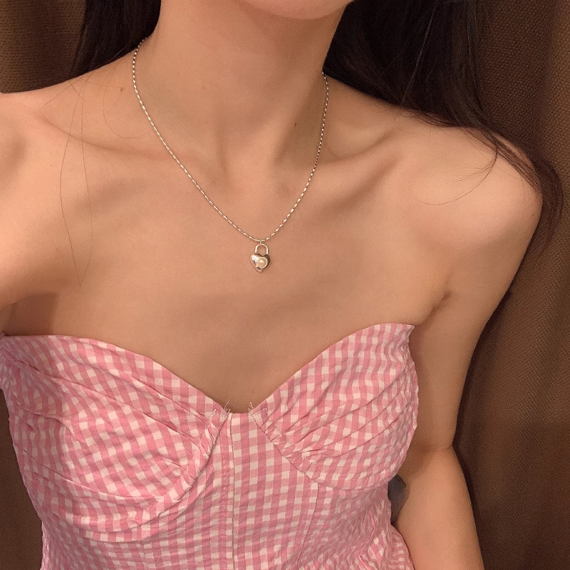 日本韩版小众设计珍珠爱心钥匙锁扣项链女时尚气质简约百搭高级锁