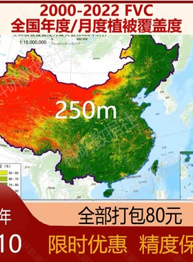 2000-2022中国250米年度/月度植被覆盖度（FVC）数据10元每年