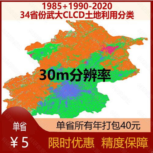 34省1985-2021连续33年土地利用分类数据CLCD（武汉大学分类）