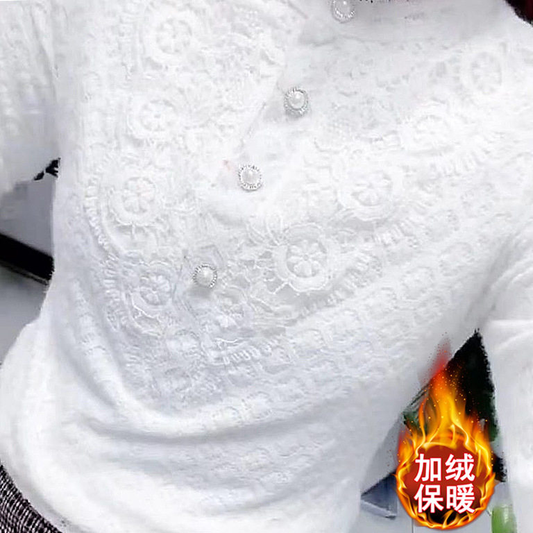 秋冬加绒保暖蕾丝打底衫女长袖潮