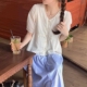 女夏季 衬衫 新款 显瘦时尚 上衣潮 法式 洋气百搭短袖 复古刺绣方领短袖