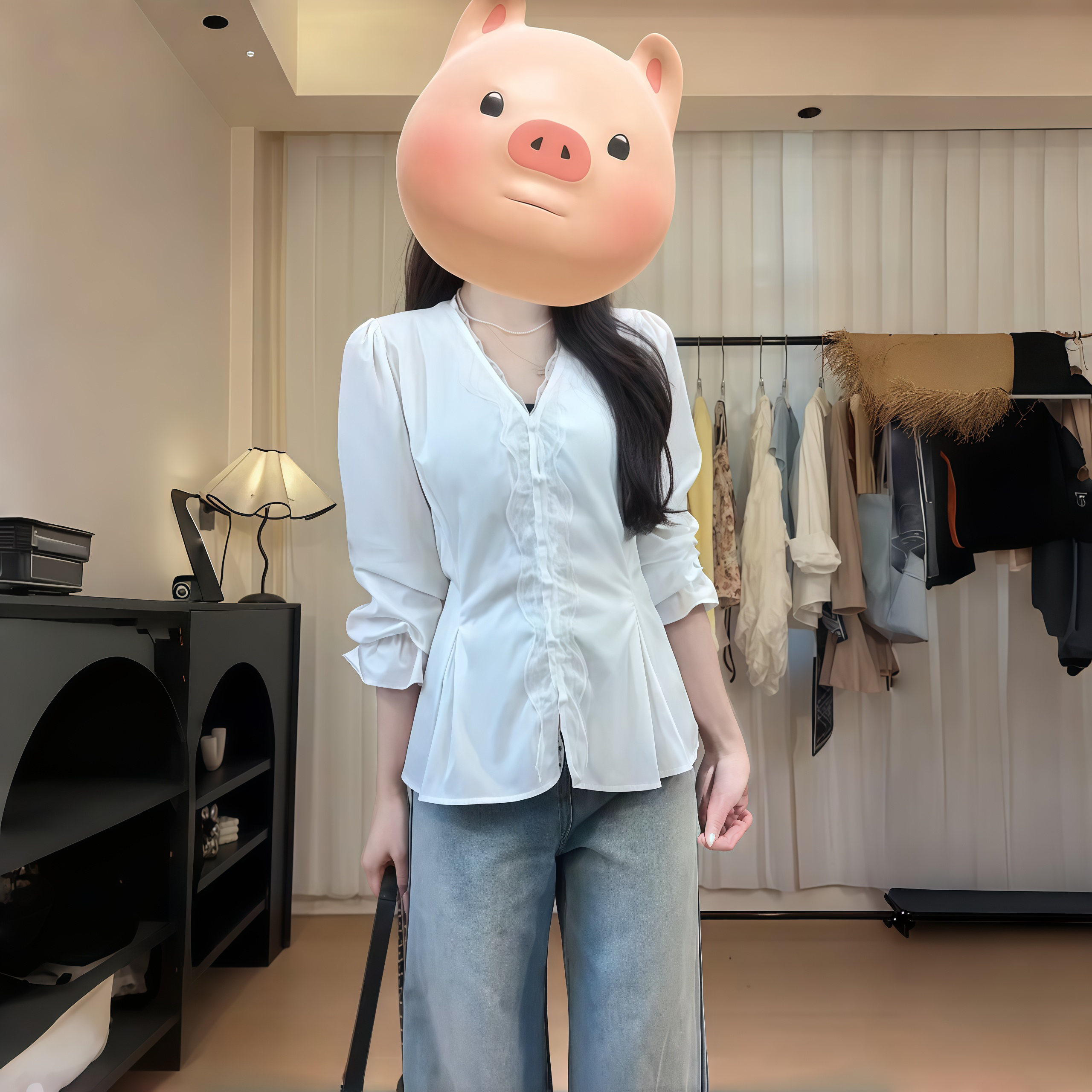 2026春秋大码蕾丝拼接长袖衬衫女