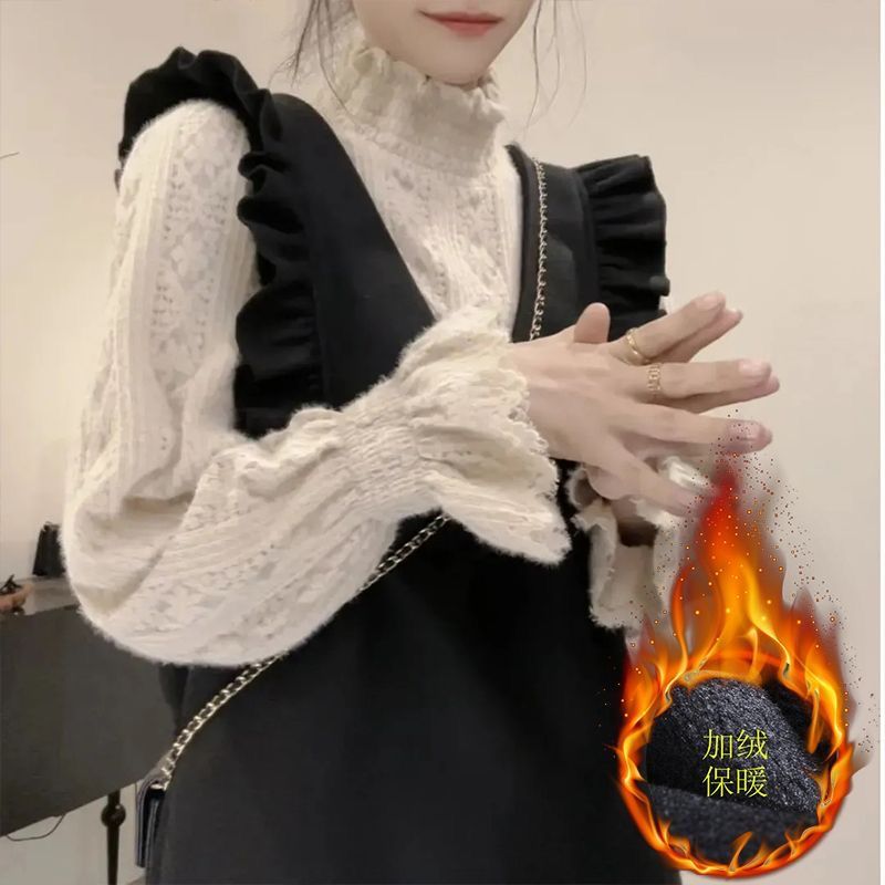 蕾丝打底衫女2026秋冬新款内搭上衣半高领喇叭袖洋气百搭保暖小衫