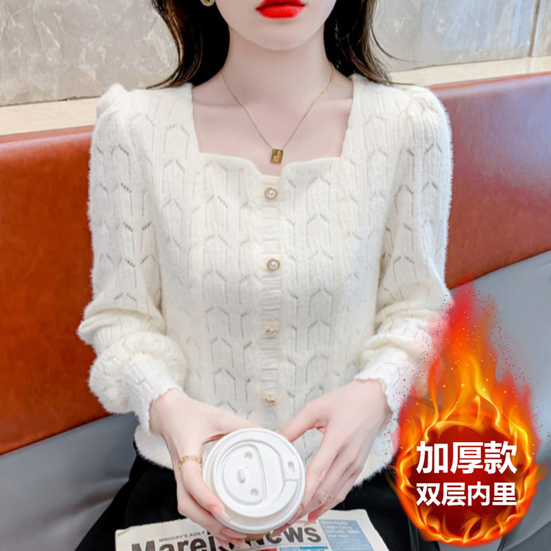 韩版加绒方领蕾丝打底衫女春秋2026秋装新款洋气内搭小衫长袖上衣