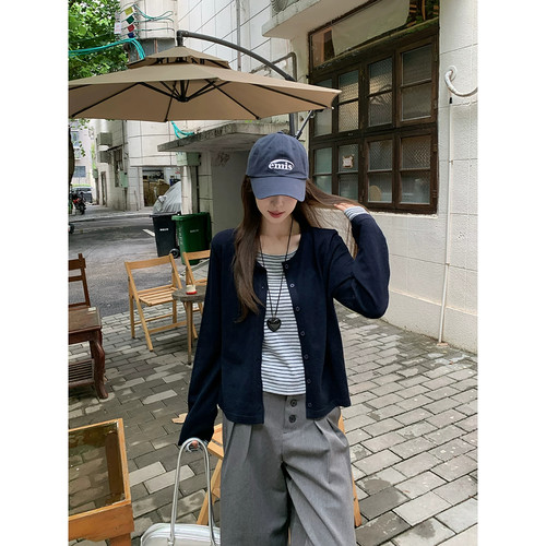 韩系早秋别致假两件针织开衫女秋冬新款小众设计时尚百搭宽松上衣