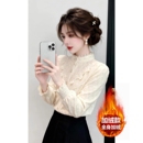 独特小资设计感长袖 秋冬加绒蕾丝衬衫 法式 女2025新款 上衣潮 打底衫