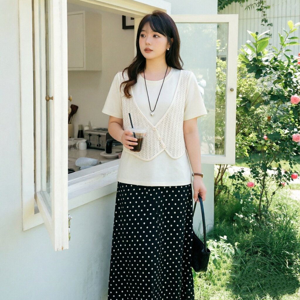 镂空针织假两件拼接短袖女夏季遮胯减龄温柔显瘦百搭大码胖MM上衣