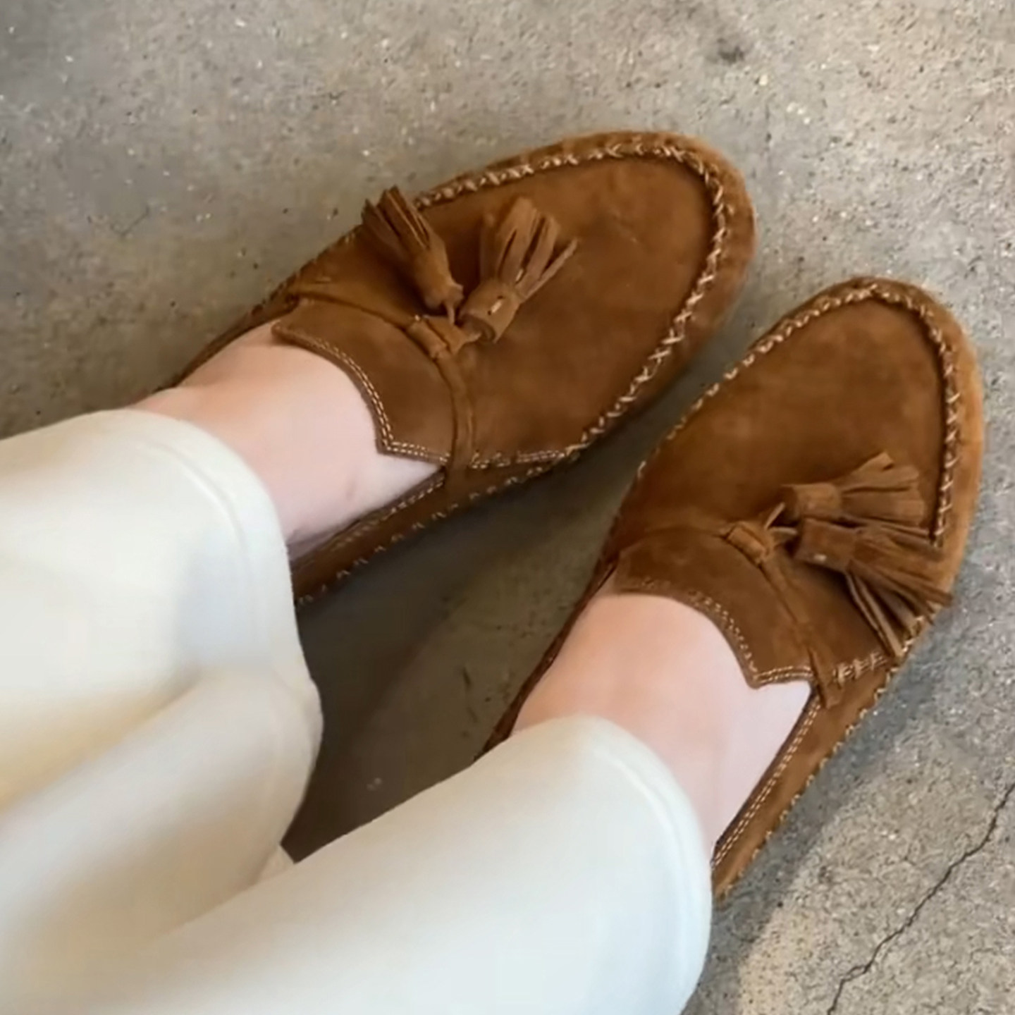 新品2026春季复古流苏豆豆鞋女反绒皮圆头平底乐福鞋一脚蹬软底鞋,女鞋,乐福鞋（豆豆鞋）,淘宝优惠券,粉丝福利购,淘宝优惠卷