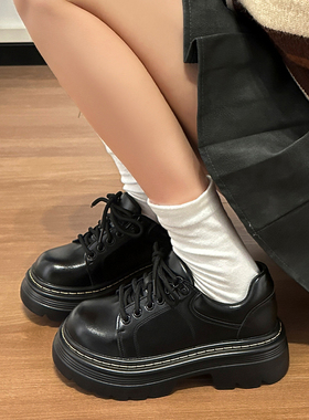 羊皮版2025新款真皮复古学院风厚底系带JK乐福鞋女小皮鞋百搭单鞋