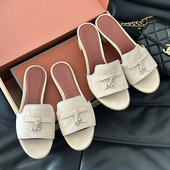 吊坠一字懒人粗跟高跟凉拖鞋 现货 外穿2026新款 LP法式 拖鞋 女夏季