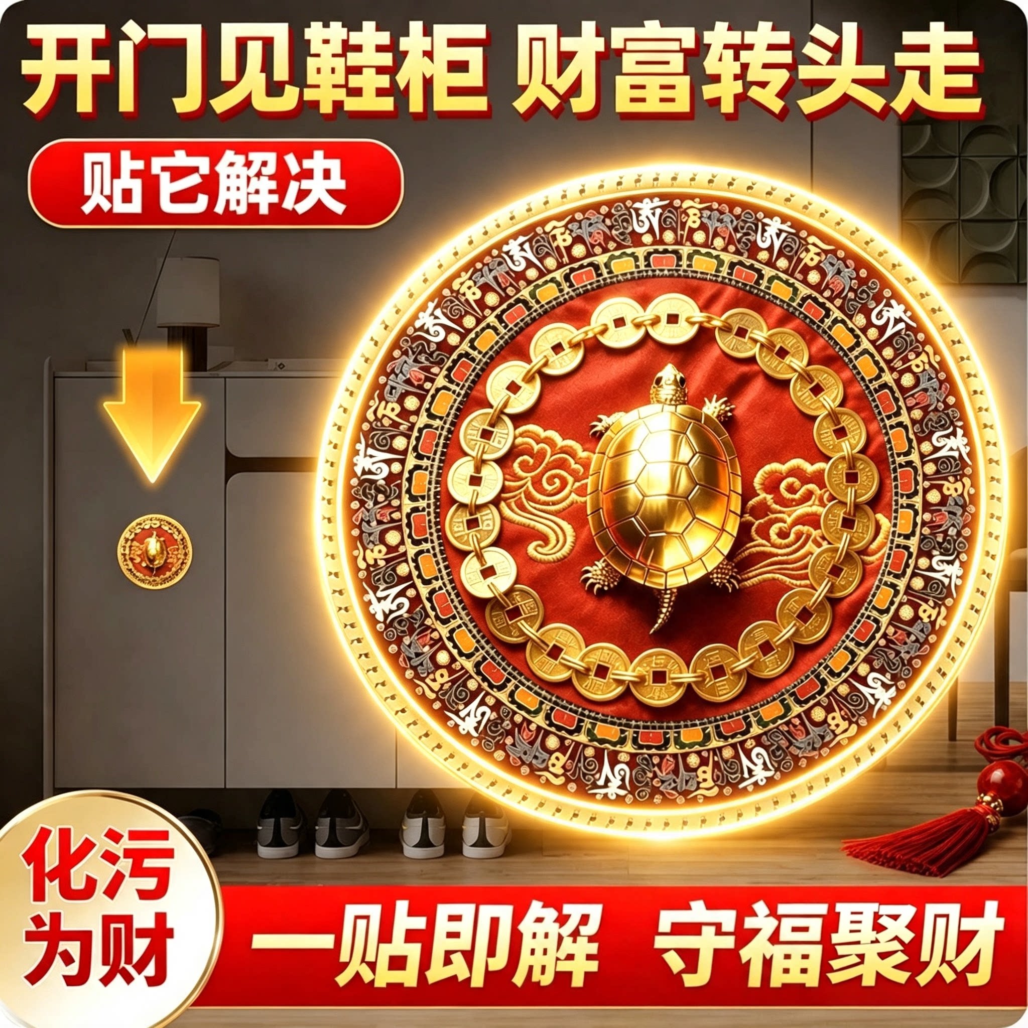 金钱龟鞋柜贴解决开门见鞋柜招财聚财化污为财卫生间卧室玄关贴