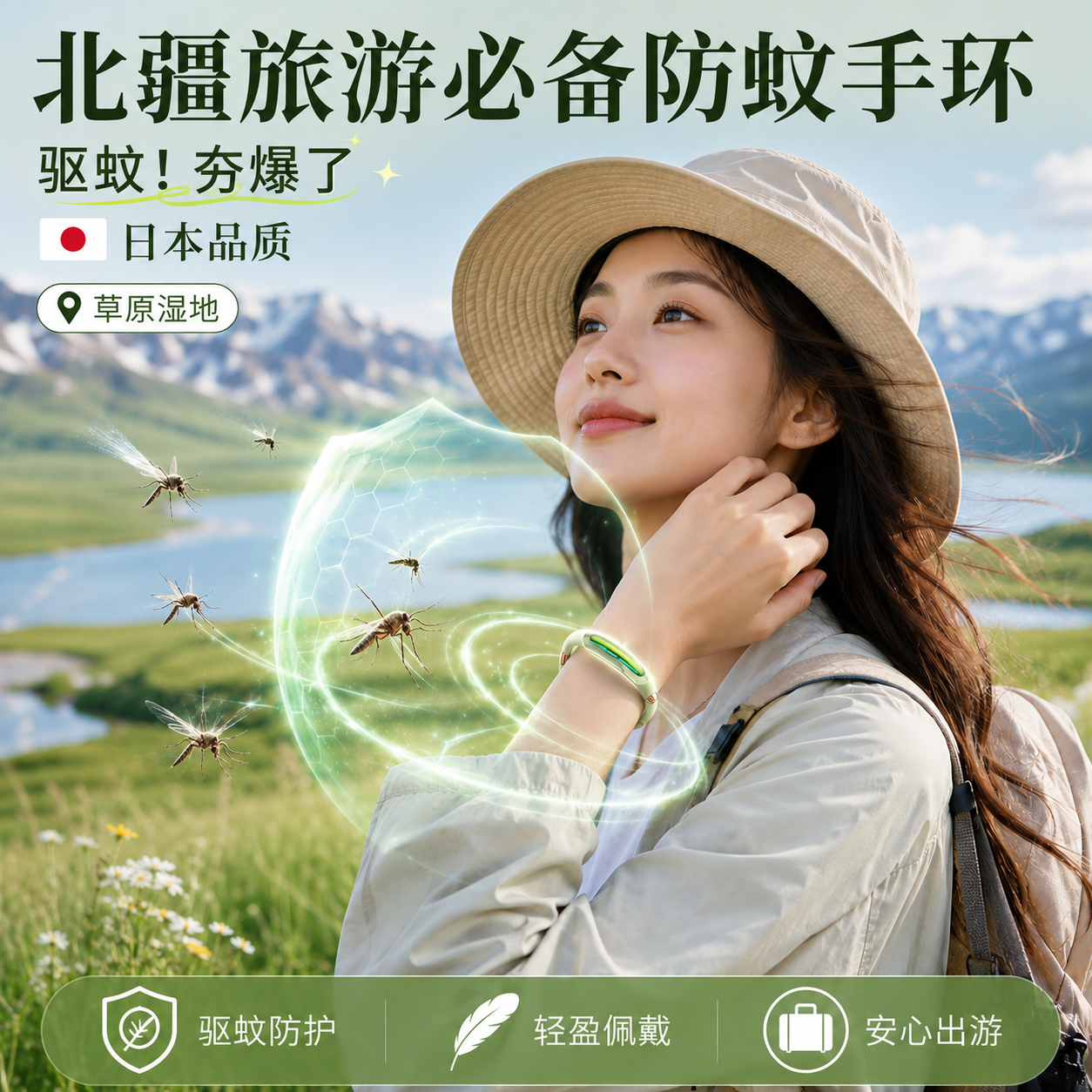 新疆旅游户外防蚊虫神器驱蚊手环成人儿童草原随身持久手环驱蚊液