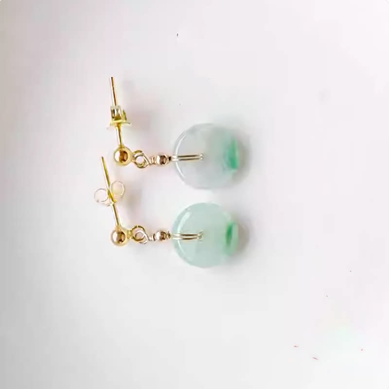 天然A货翡翠平安扣耳环特价翡翠耳钉18k金平安环玉石小耳线耳饰