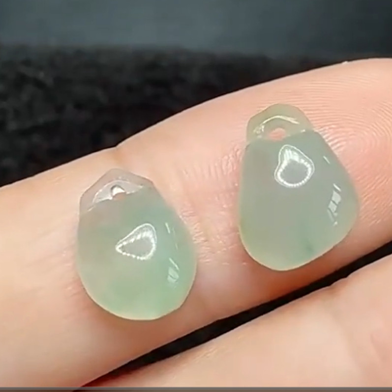 一对老坑冰种天然A货翡翠福袋耳环耳坠耳线耳钉耳饰饰品送925银钩