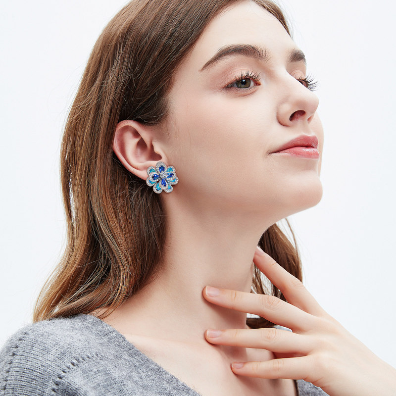 蓝色雏菊耳环女小众设计轻奢高级感花朵耳钉银针新款气质秋冬耳饰,饰品/流行首饰/时尚饰品新,耳钉,淘宝优惠券,粉丝福利购,淘宝优惠卷
