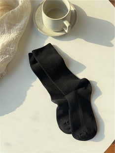 品牌高品质女士纯棉袜子双针松口堆堆袜黑色百搭粗线袜无骨无缝