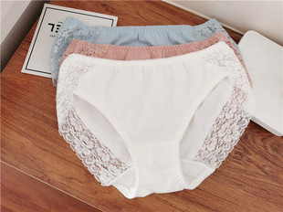 日系外贸女士高开叉纯棉肤色内裤 蕾丝包臀无痕中腰全棉档透气