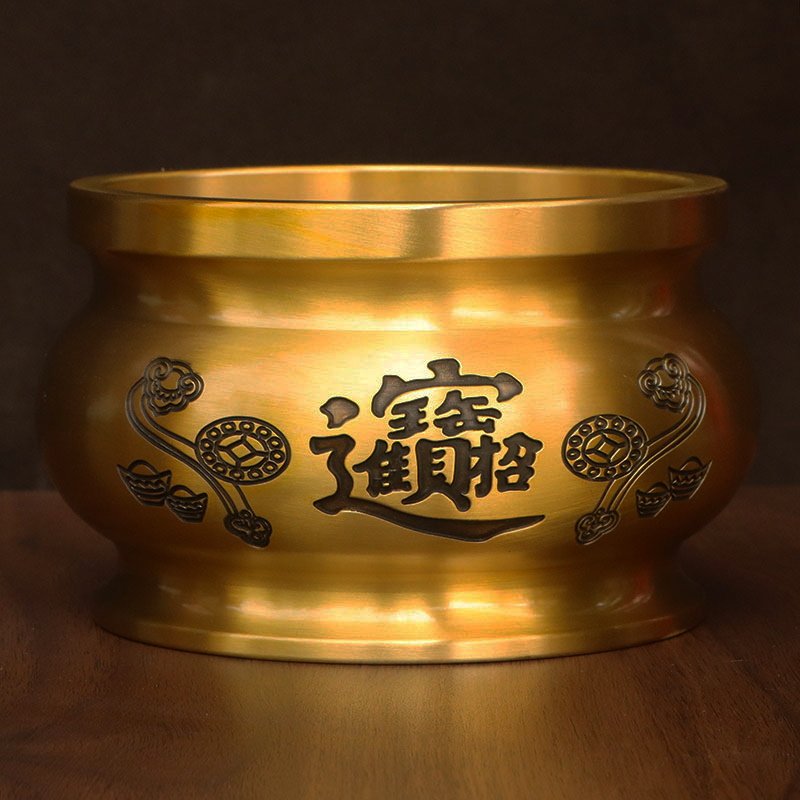纯铜黄铜招财进宝香炉佛具家用铜器工艺品佛堂财神焚烧香炉