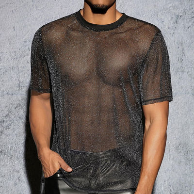 青年时尚银丝透视短袖T恤性感