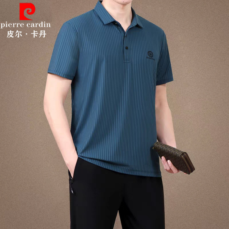 皮尔卡丹名牌中老年冰丝短袖套装爸爸夏季薄款休闲运动服男两件套