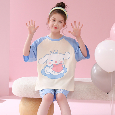 儿童睡衣夏季大耳狗纯棉宝宝兄妹姐弟装短袖小朋友套装男女童薄款