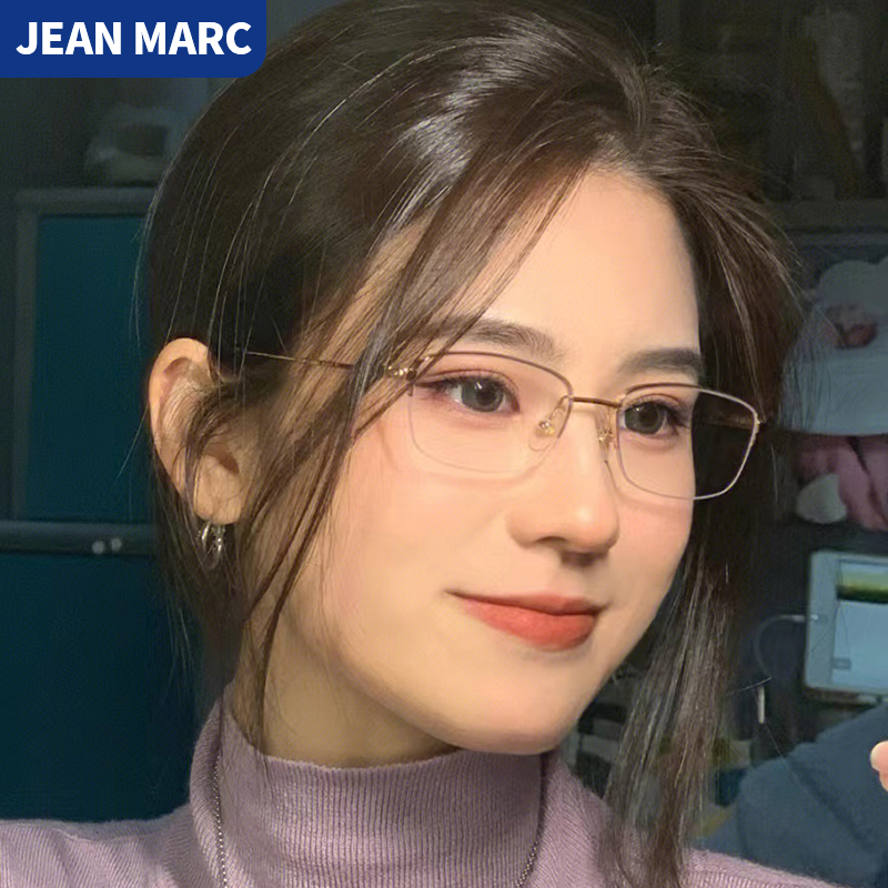 纯欲金丝女生半框眼镜近视镜高级感超轻纯钛眼镜框女近视度数可配