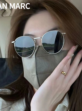 圆框太阳眼镜女高级感ins复古圆形近视带度数偏光太阳镜女士2022