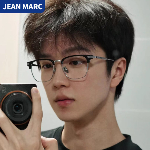 超轻纯钛半框眼镜架男女潮款眉线框可配度数复古大脸显瘦近视镜框