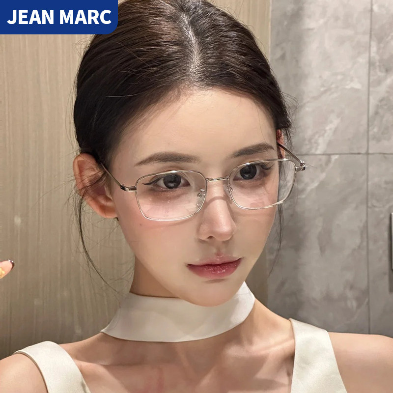 清冷高级感眼镜女纯钛银色小方框素颜超轻防蓝光钛架近视眼睛框架