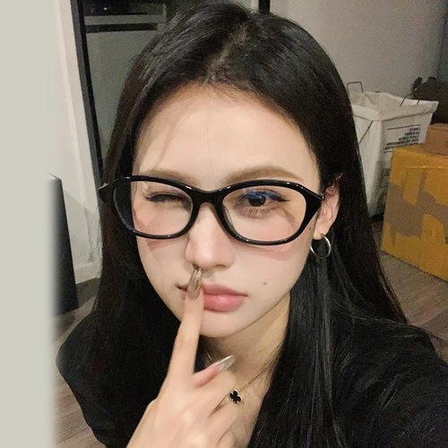 复古猫眼黑框眼镜近视女可配度数高智感方圆脸素颜眼睛框架cindy
