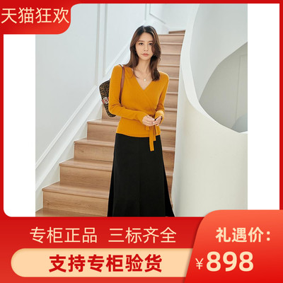 DI DVF连衣裙2023春夏装新款v领裹身裙女修身桔黄色上衣